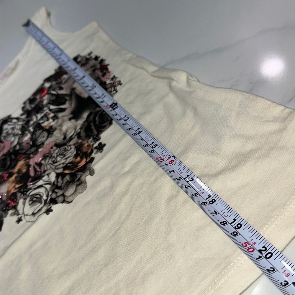 H & M SIZE 8-10 ~GIRLS CREAM SPARKLE FLORAL HORSE CREWNECK TANK TOP~SHIRT - Picture 8 of 13